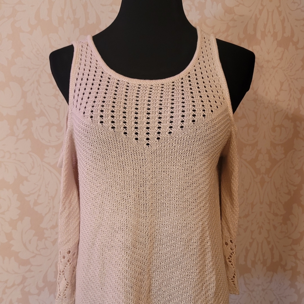 Creme Lauren Conrad Pointelle Cold-Shoulder Top
